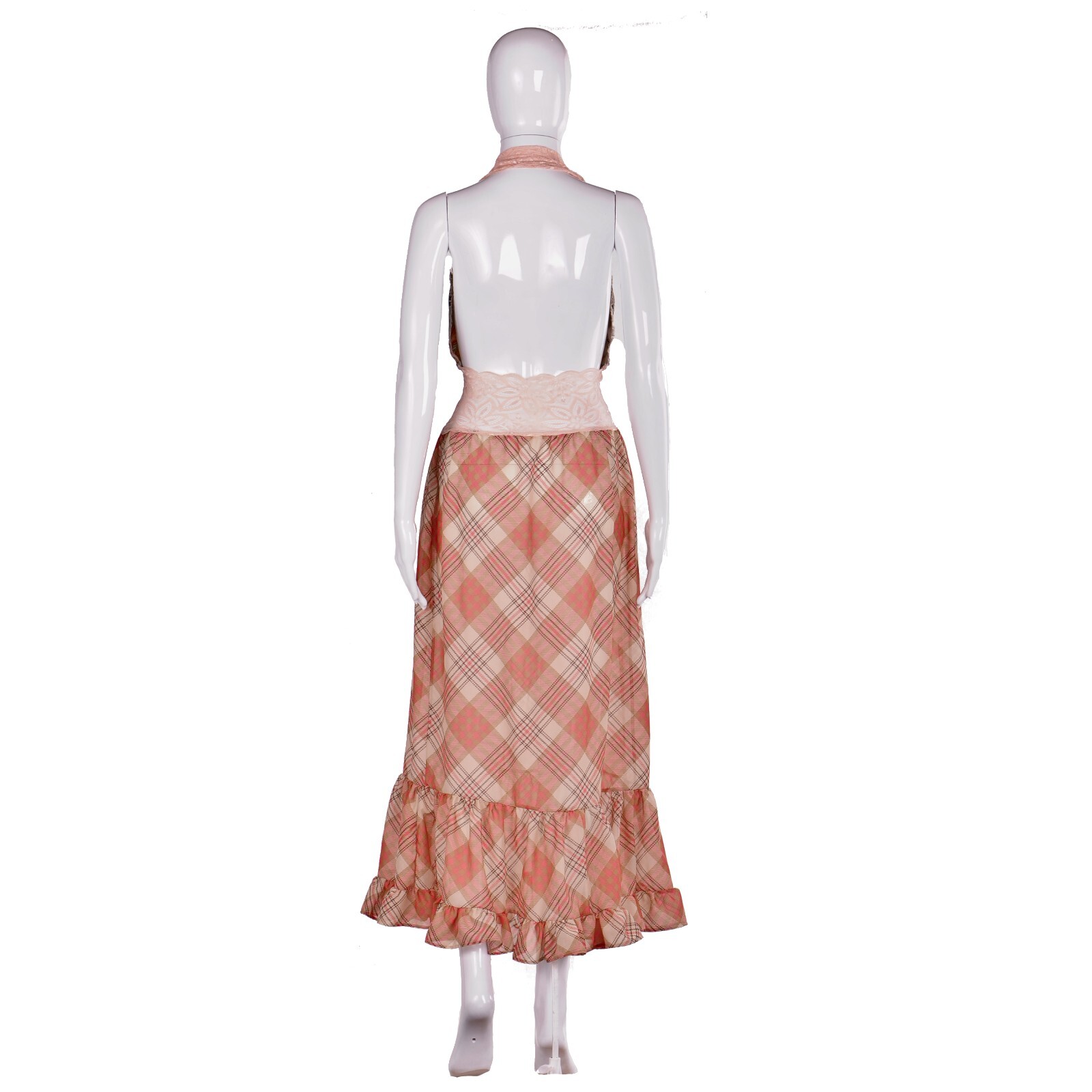 Woman Clothing Silk Long Dress Checkered Tartan Couture Elegant Casual Ruffles