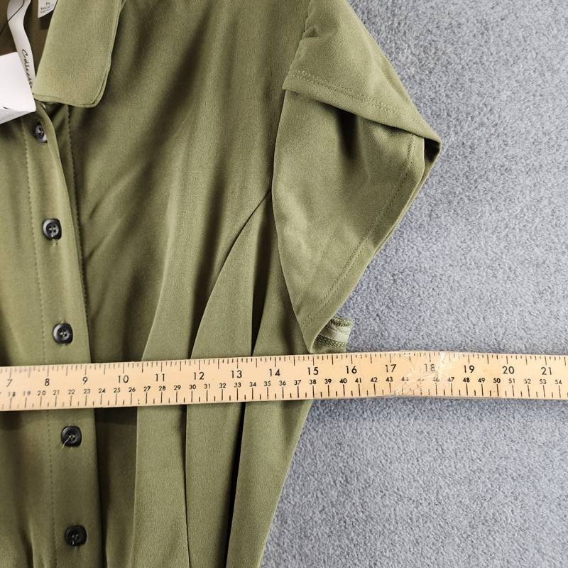 NY Collection Plus Size Midi Petal Sleeve Dress Women’s PL Olive Button Closure