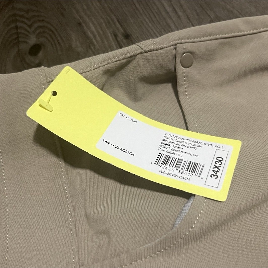 All in motion Mens 34×30 Chino Pants Tan Flat Front Pockets