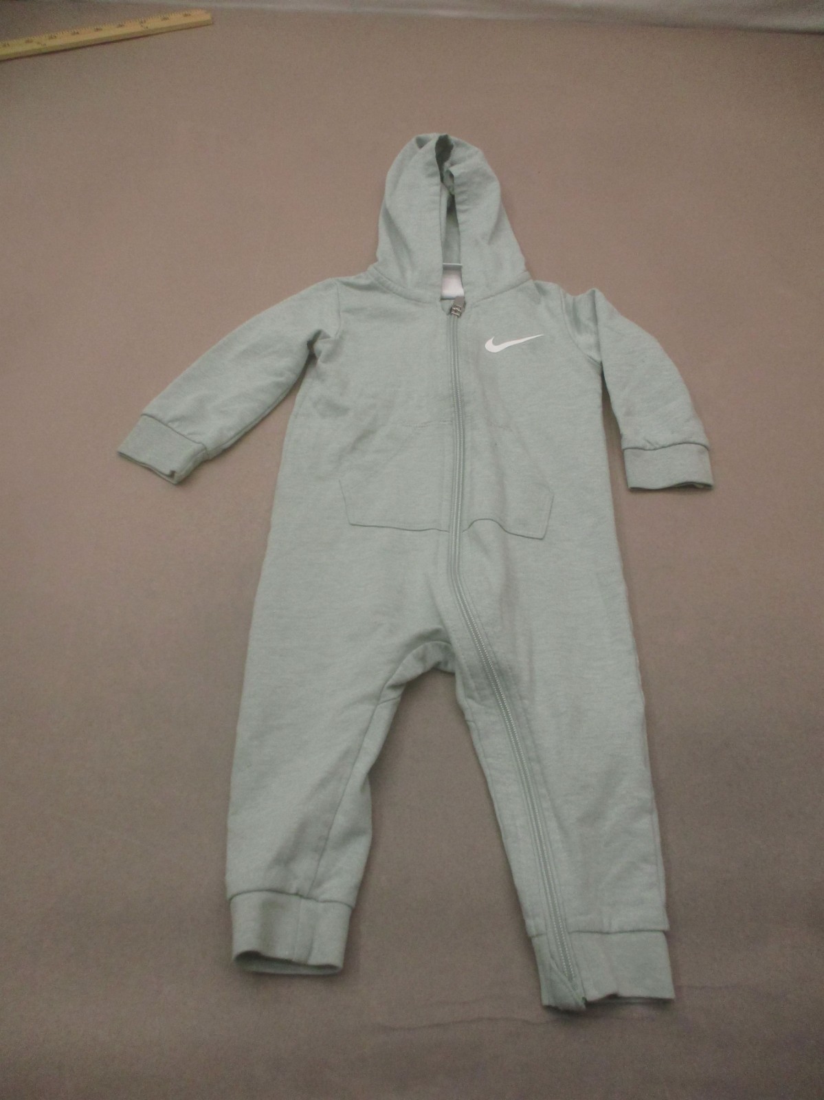 Nike Size 12m (74-80cm) Baby Gray Cotton Blend Hooded Full Zip Jumpsuit 451