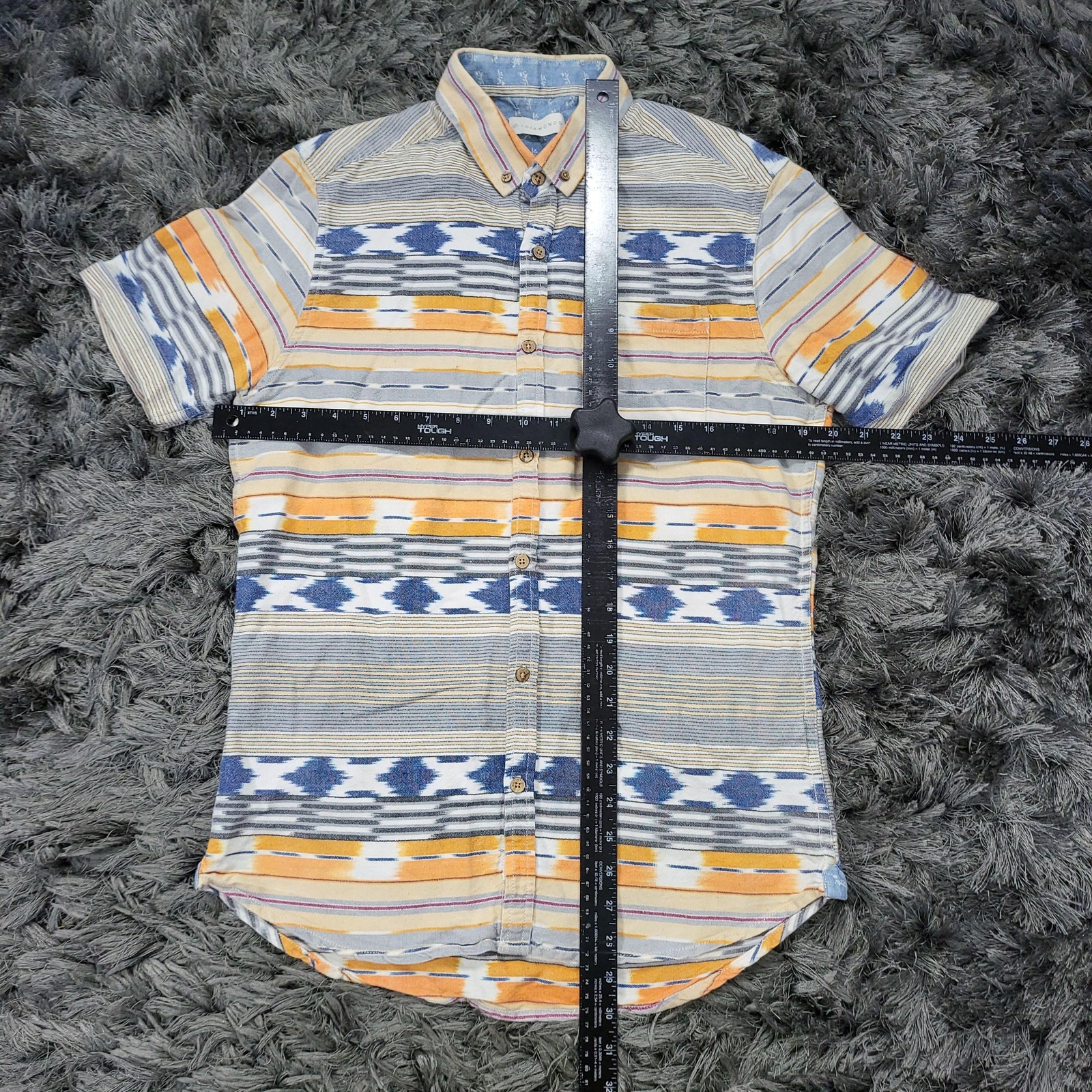 7 Diamonds Shirt Mens Large Southwestern Stripe Cuffed Short Sleeve Cotton Logo
