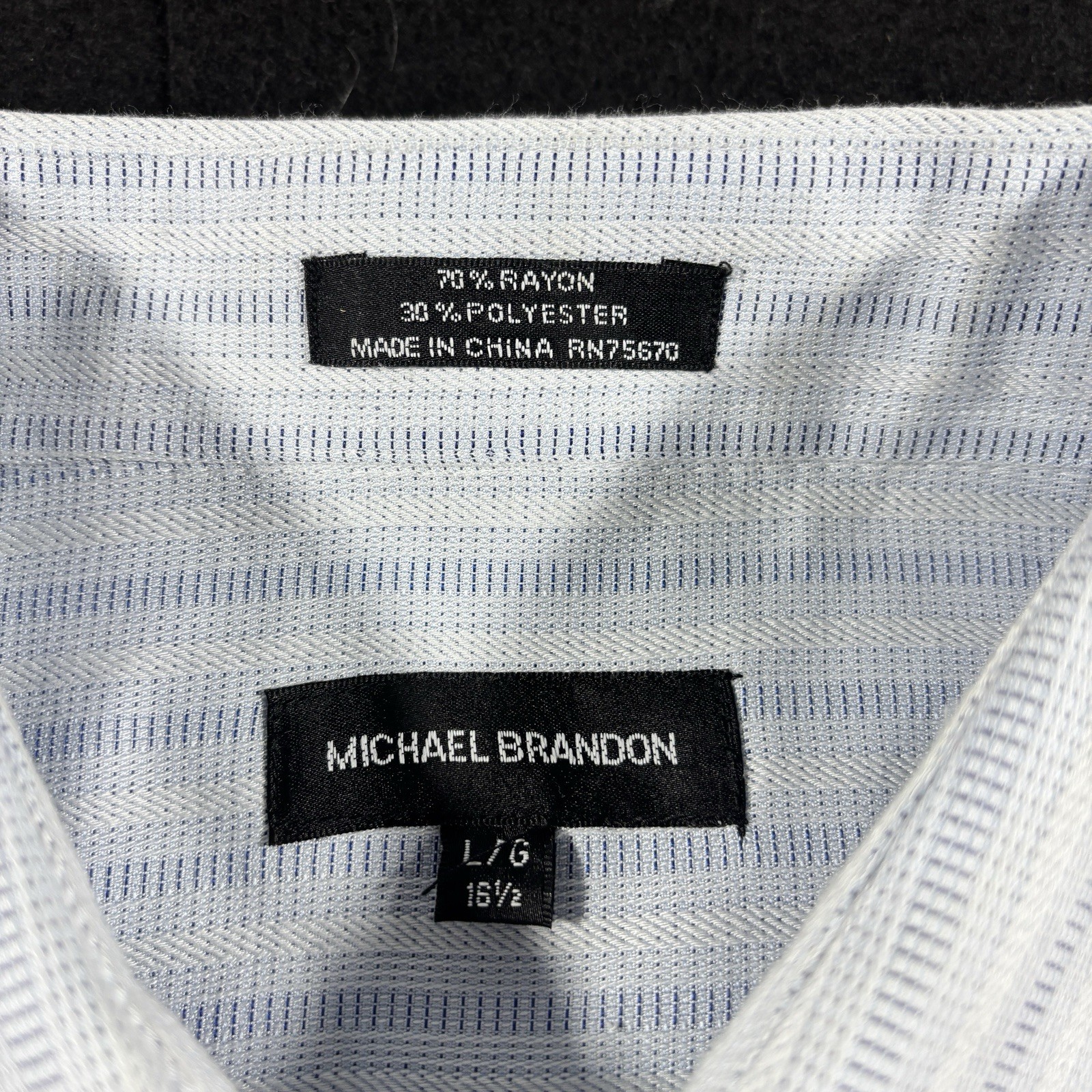 Michael Brandon Rayon Blend Camp Shirt Men’s L Blue Stripe Button Up 16.5