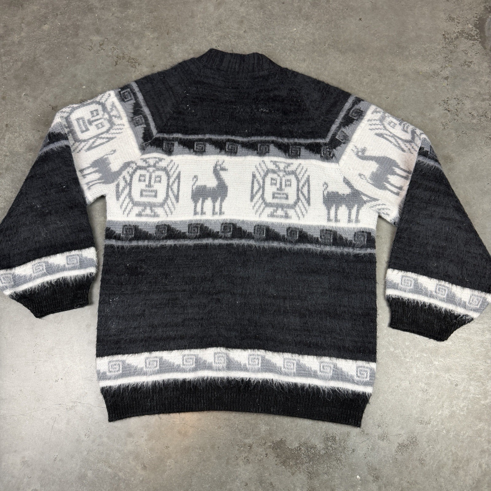 Alpaca Cardigan Mens Medium Black Vintage Button Up Long Sleeve Flaws