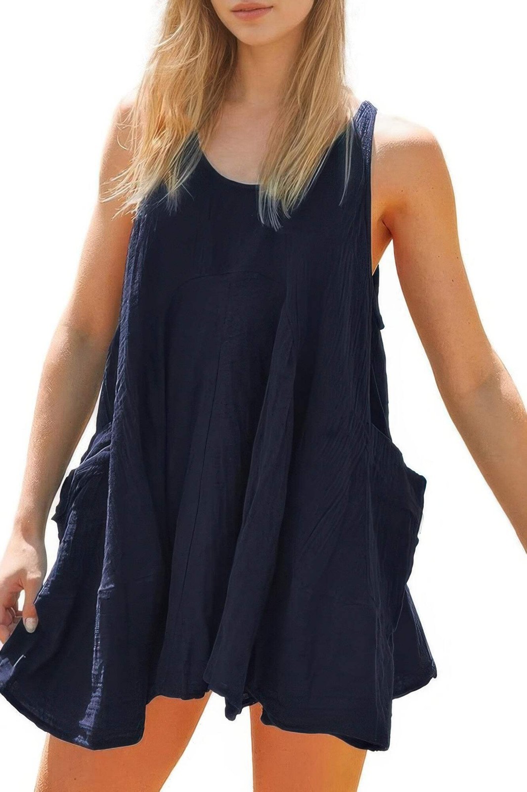 U Neck Backless Sleeveless Mini Pocket Dress