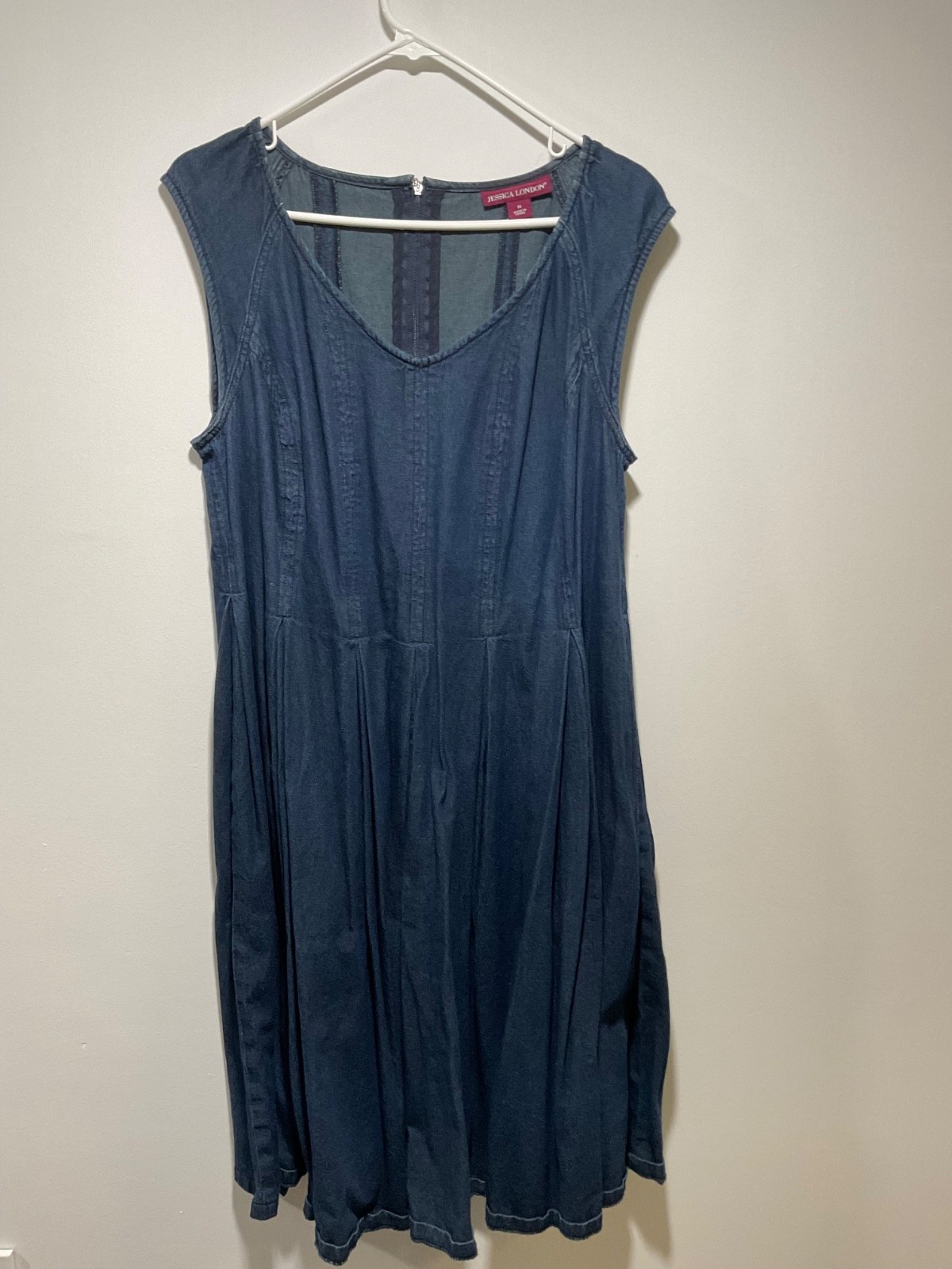 Jessica London Denim Midi Dress 16 Sleeveless Dark Wash Flare Modest Casual