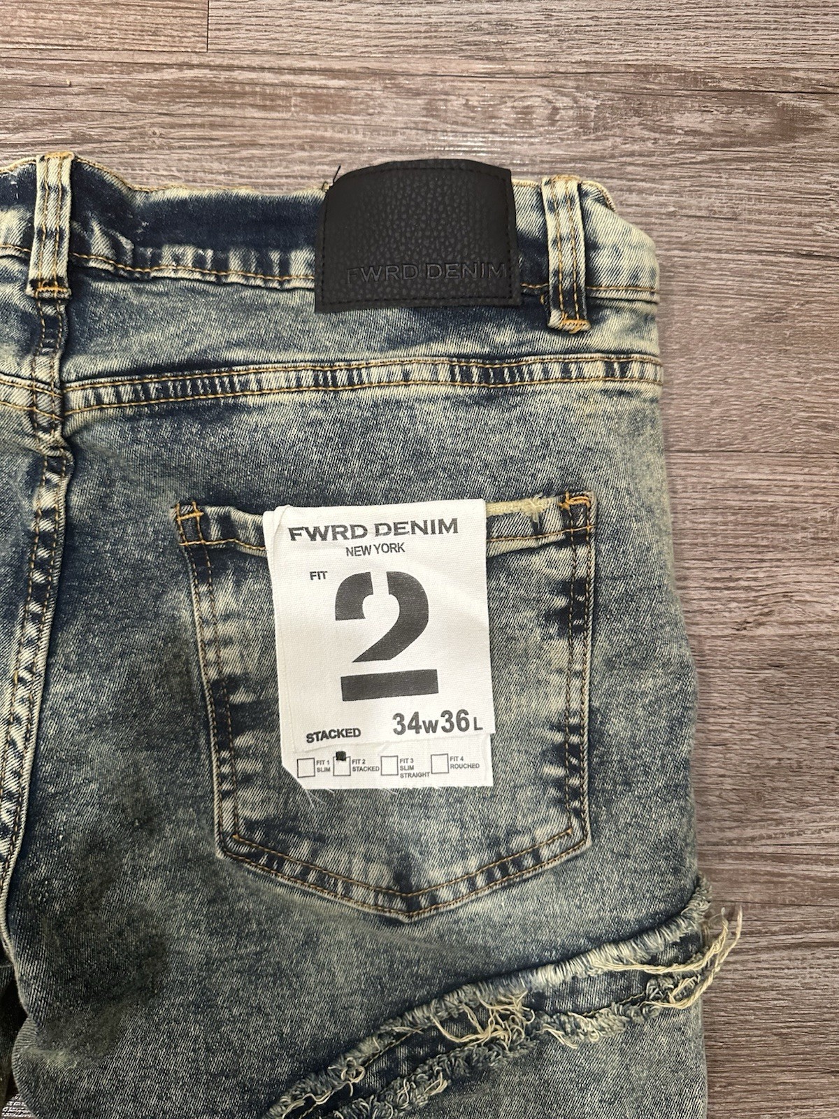 FWRD Denim Men’s Stacked Skinny Jeans Blue Acid Wash Distressed 5-Pocket