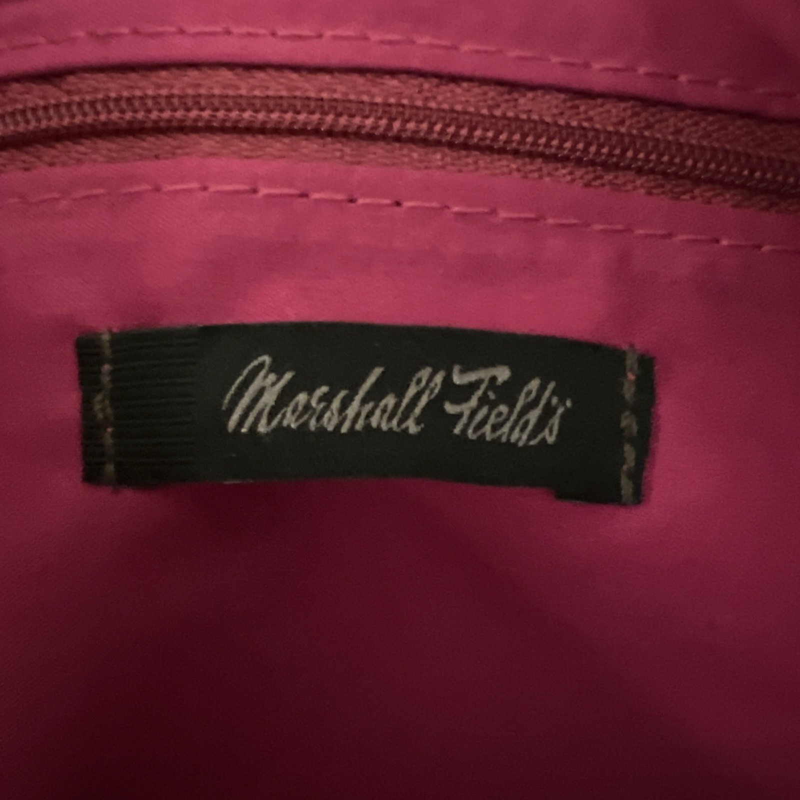 Vintage Marshall Field’s Dark Pink Canvas Tote w/ Photo Keychain Inside Pocket