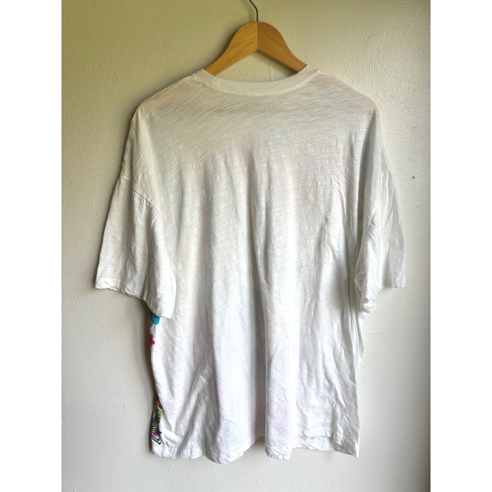 Natural Life Floral Graphic Tee Oversized White Slub Cotton Boho Shirt One Size