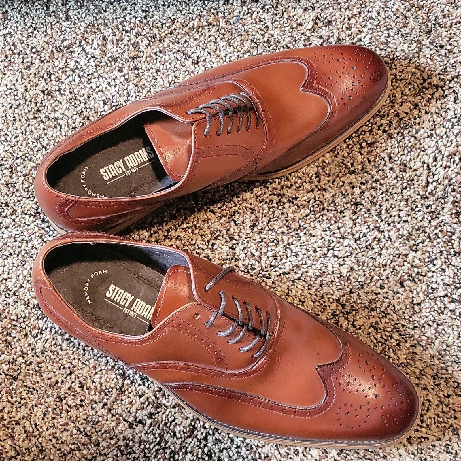 Caramel Brown Oxford Wingtip Dress Shoes size 8 Stacy Adams ‘Dunbar’