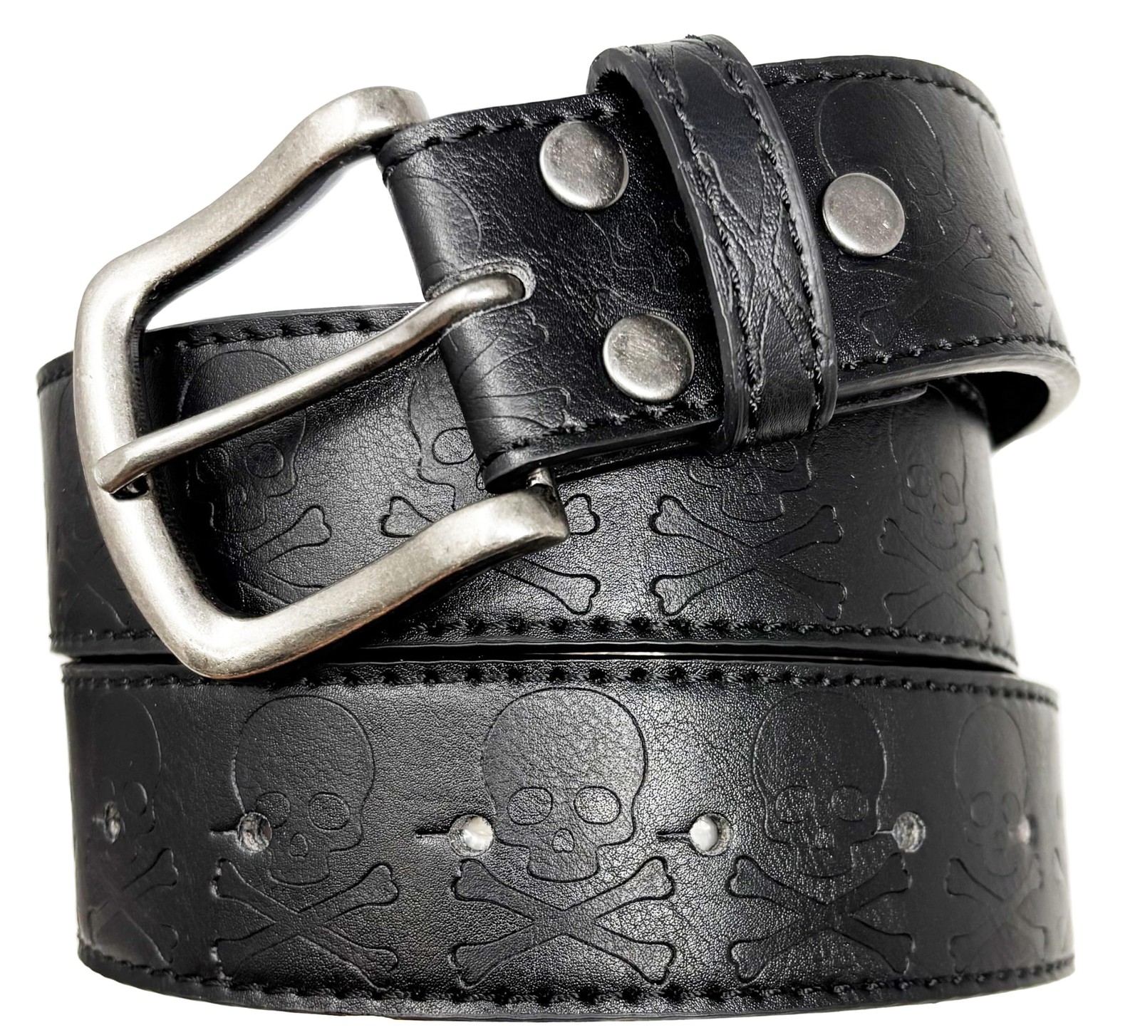 BC Belts Skull and Bones Leather Belt Strap Medium (32-34″ Waist), Black