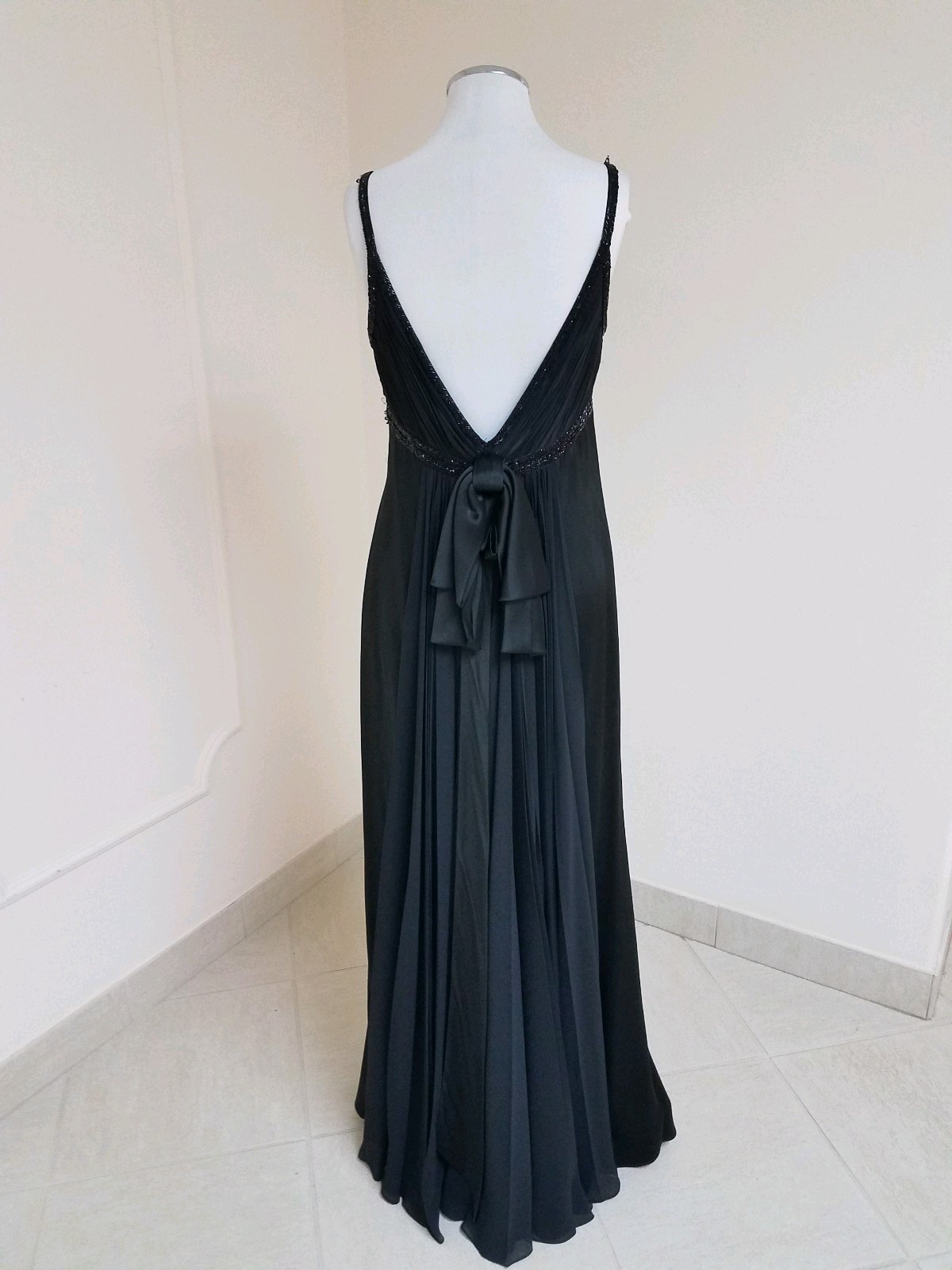 $1785 “Carmen Marc Valvo SIGNATURE” Fish Tail Bow Black Glamour Gown Dress 8 Med