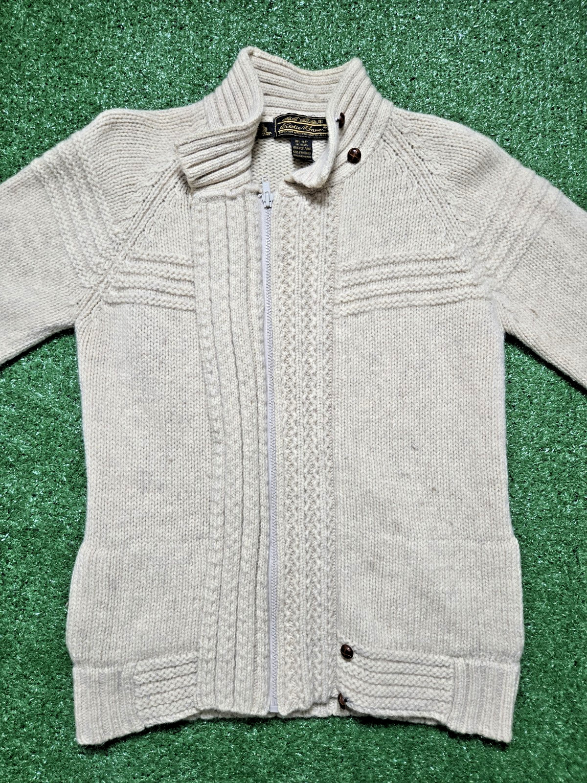Eddie Bauer Vintage 100% Wool Cardigan Sweater – Beige – Women’s Medium