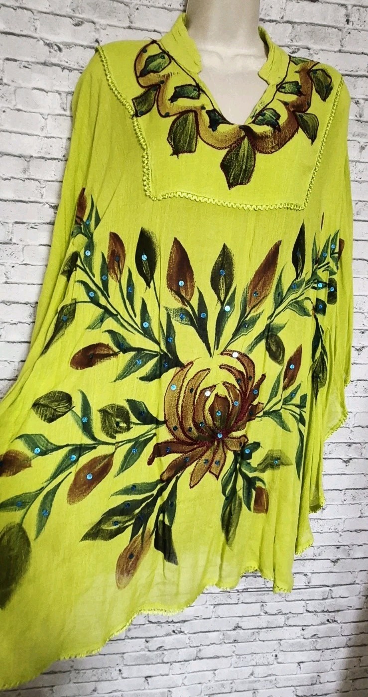 California Breeze Free Size Floral Embroidered Sequin Tunic Top Cover-Up Beach