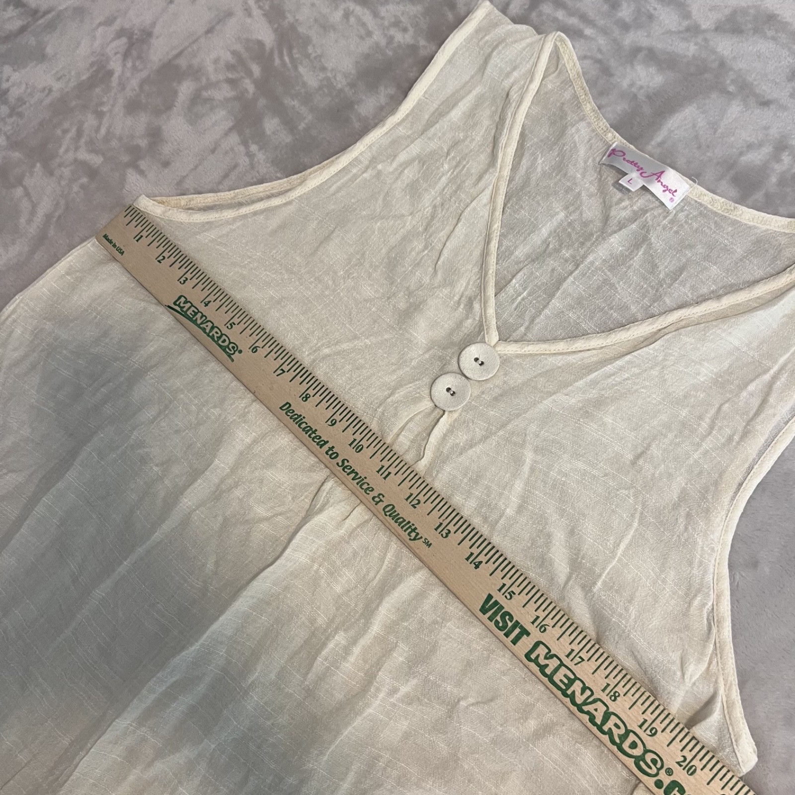 Y2K Pretty Angel Tunic Tank Top Womens Large Ivory Linen Blend Sheer Fairy Layer