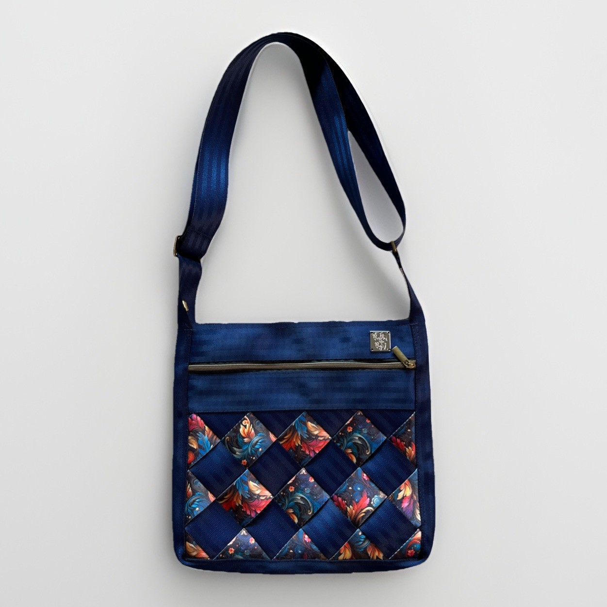 Buckle Up Bags Blue Floral Large Crossbody Hipster (Similar to Harveys Seatbelt)