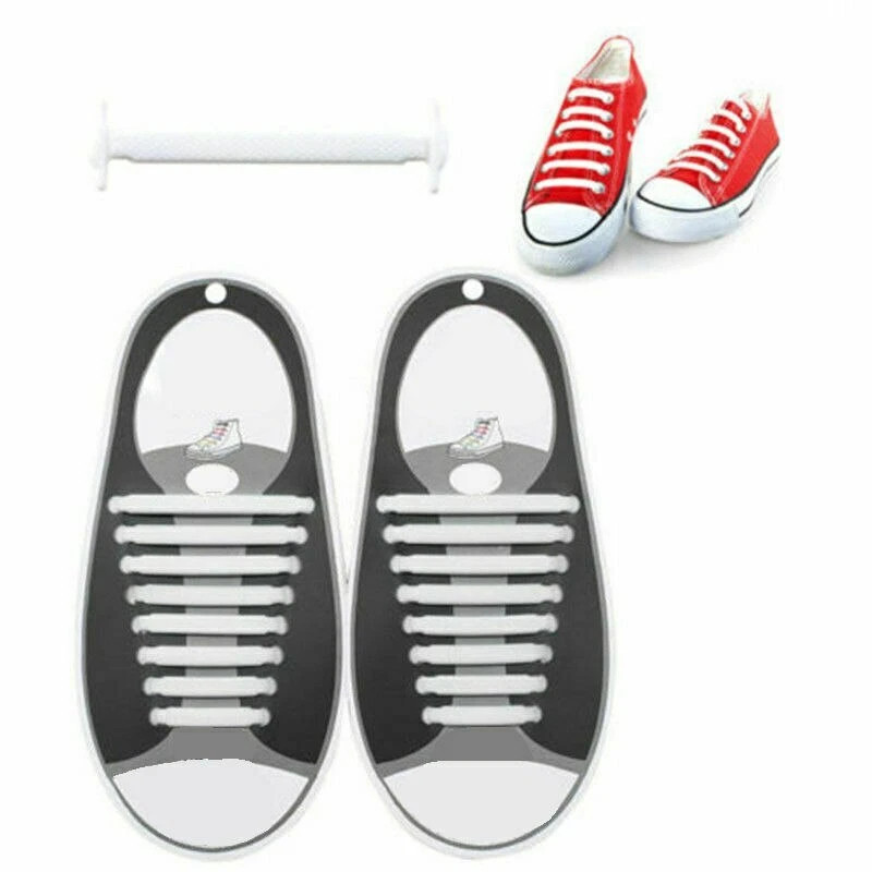 No Tie Shoelaces Elastic Silicone Flat Lazy Shoe Lace Strings Adult 16Pcs