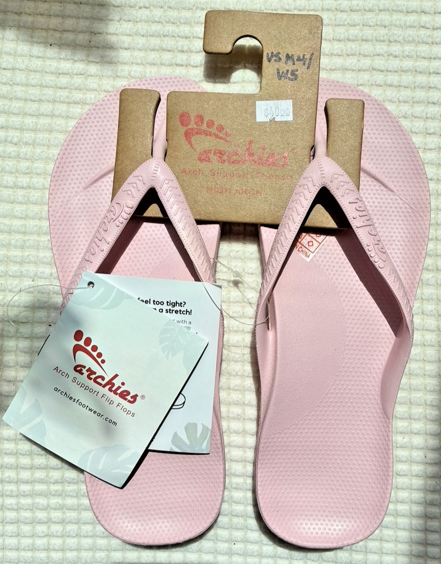Archies Arch Support Thong Flip Flops NWT Unisex Pink Men 4 Woman 5