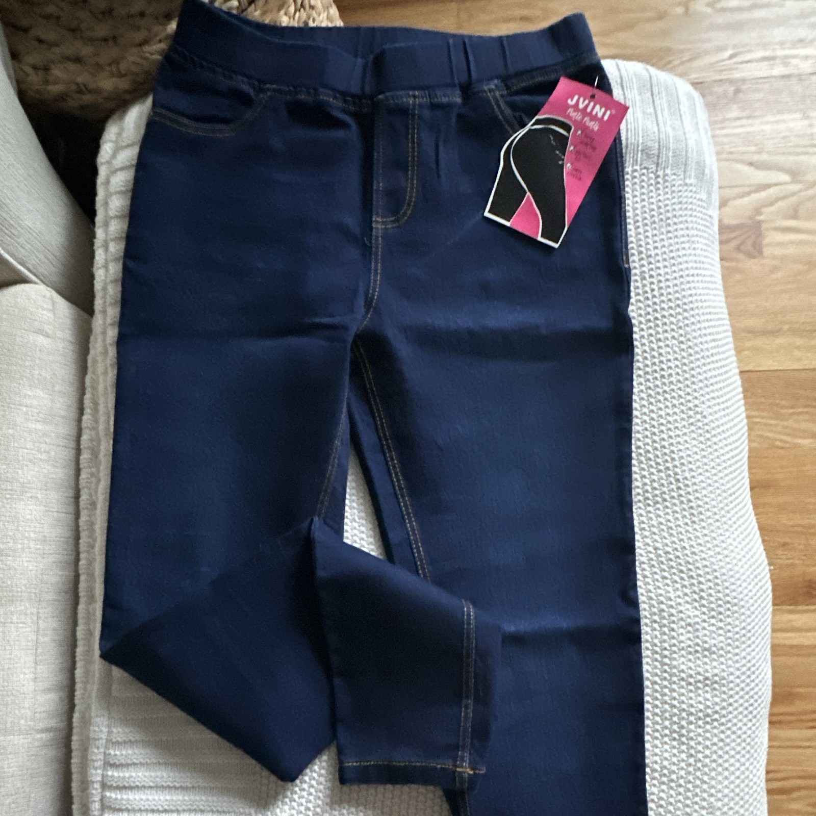 JVINI Women’s Dark Wash Pull-On Skinny Jeans Stretch 5-Pocket Size M