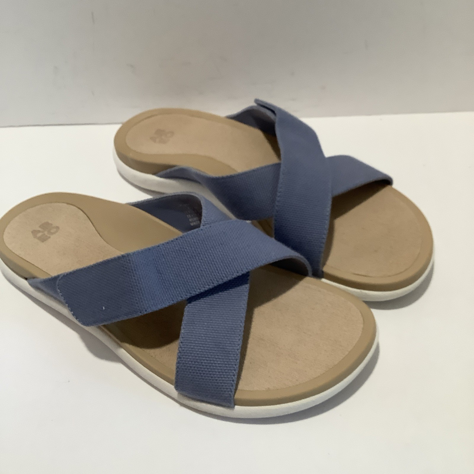 ABEO Laguna crisscross slide sandal denim blue comfort strap Wmns Sz. 10 Neutral