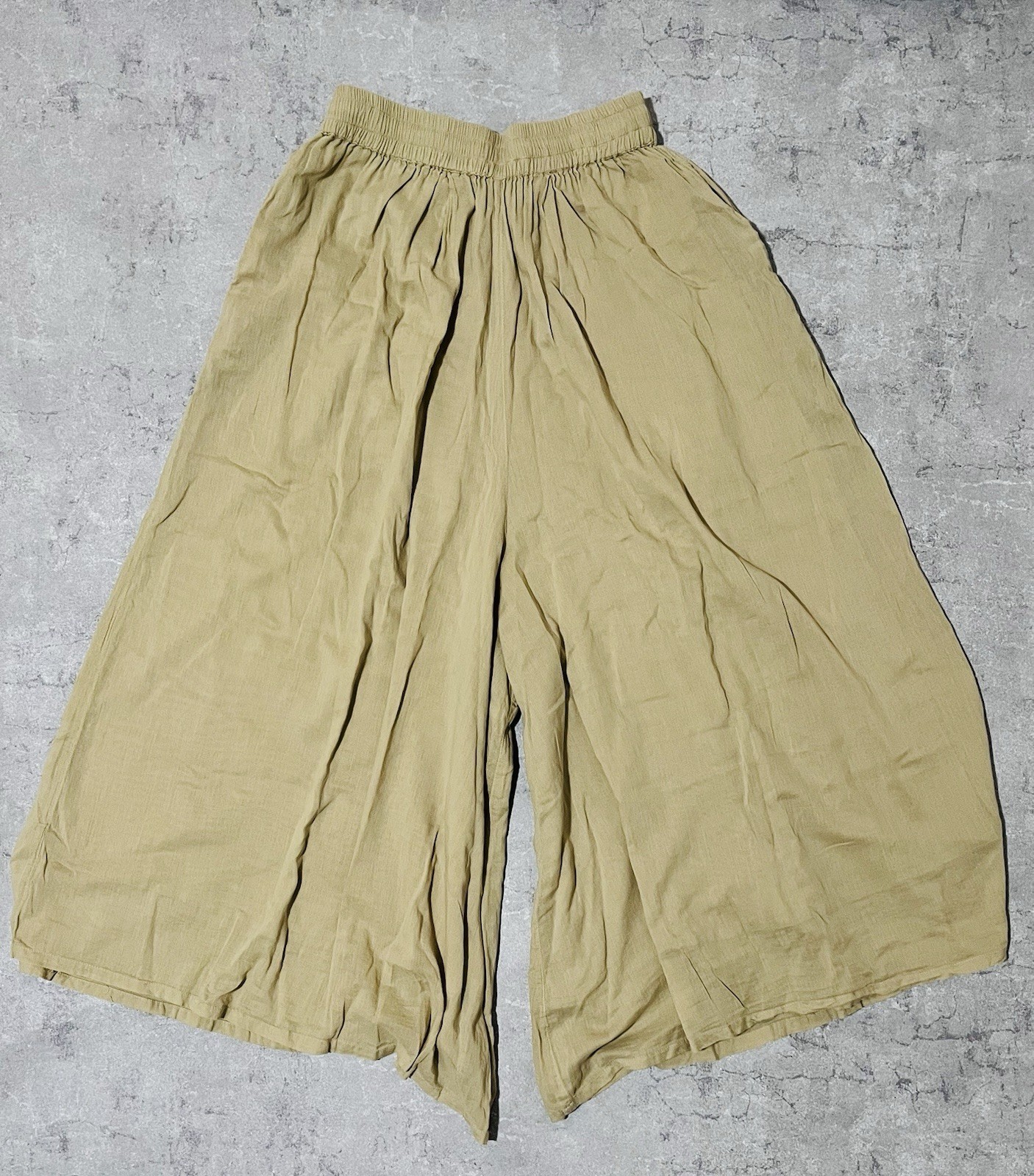 a.no.ne.ne Wide Leg Cotton Pants Khaki Elastic Waist Casual Japan Women