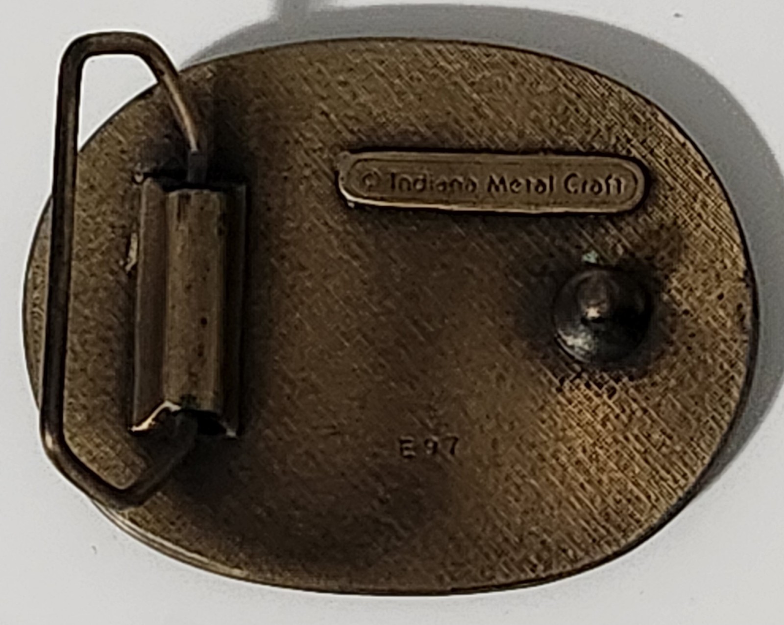 Vintage Brass Deer Mountains Oval Belt Buckle Indiana Metal Crafts 3 X 2.25 In