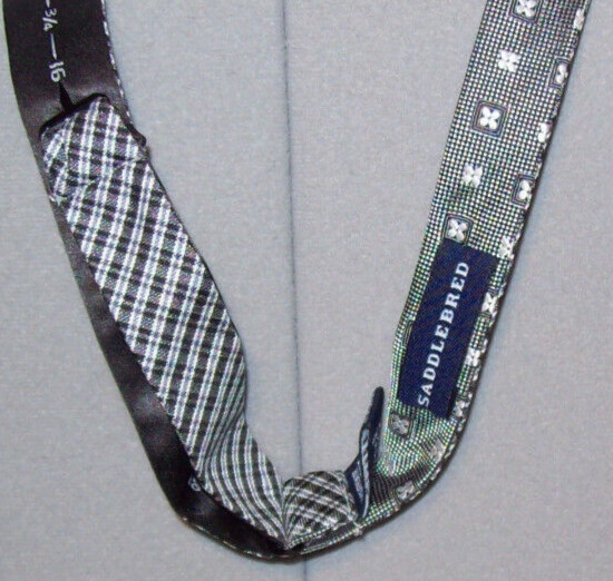 SADDLEBRED Gray Black Geo Check Silk/Polyester Reversible 2-3/8″ Bow Tie bt-75