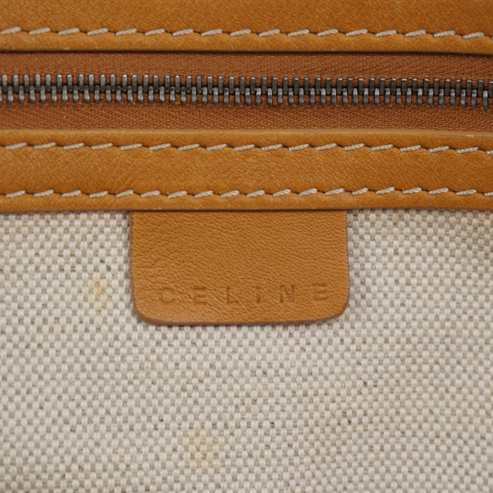 CELINE C Sulky Carriage Horse Tote Bag Coated Canvas Leather Orange Auth