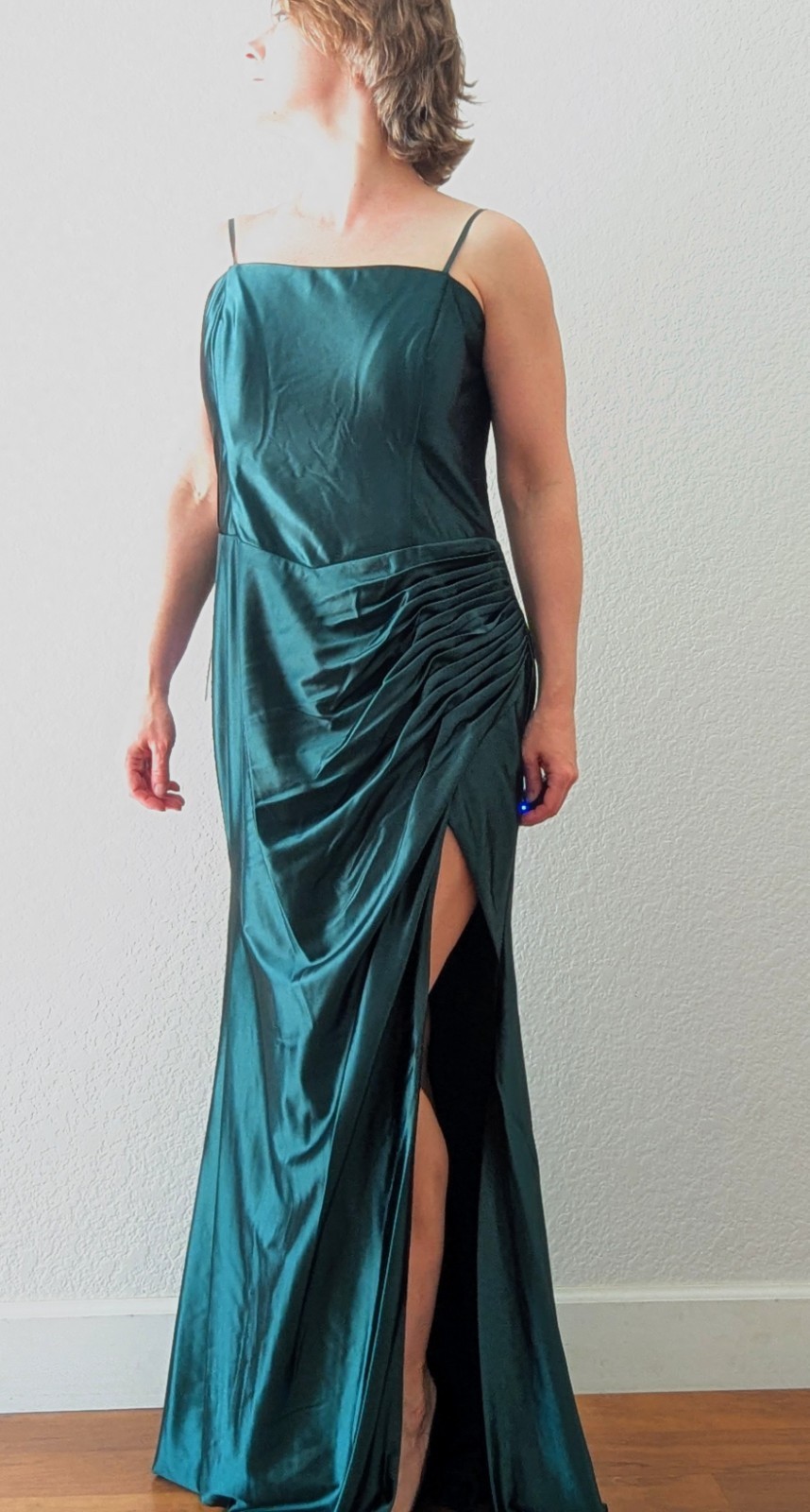 Prom Dress Ladivine by Cinderella Divine Maxi Emerald Green Satin NWT 2XL