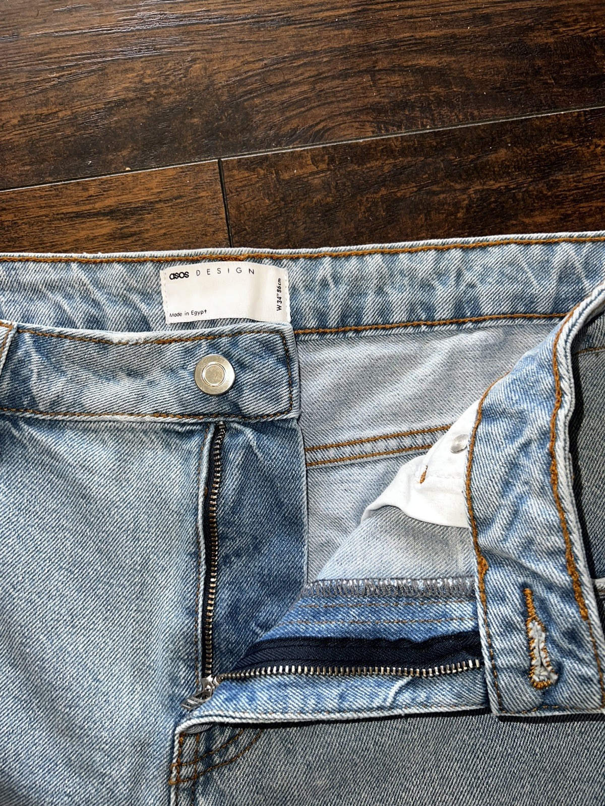 ASOS DESIGN Classic Rigid Denim Shorts in Light Stone Blue Wash Men Size W 34