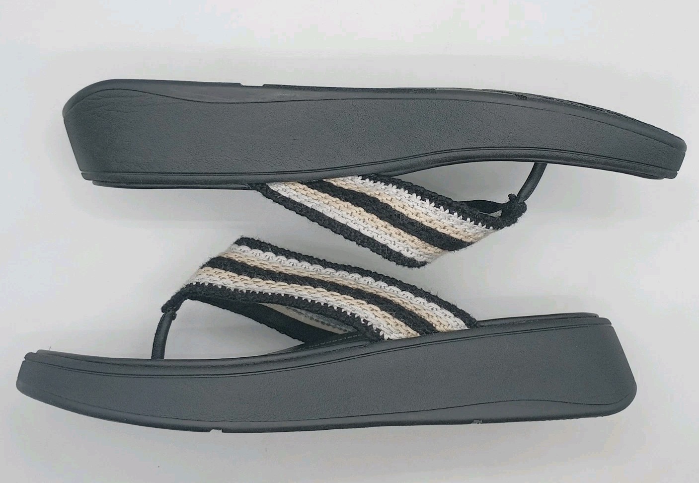 Fitflop F-Mode Womens Crochet Flatform Thong Flip Flop Sandals Shoes Sz 10 Black