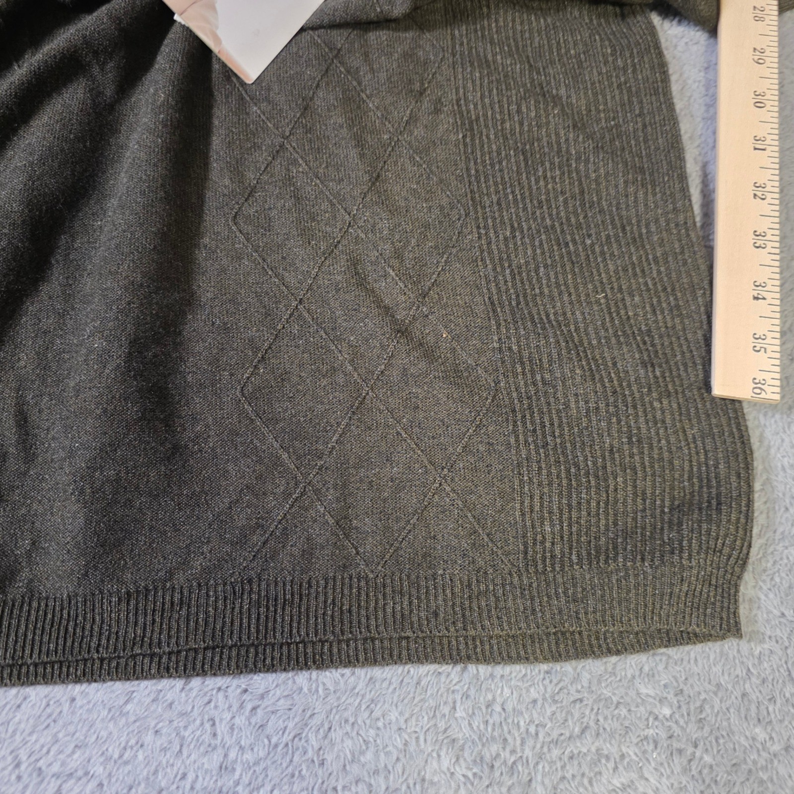 Perry Ellis Mens L Polo Sweater Loden Green Silk Wool Diamond Knit MJ4930 NEW