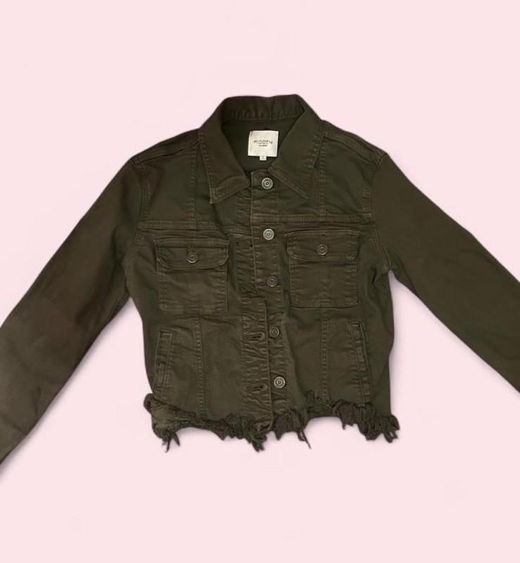 Hidden Jeans Rebel Military Olive Green Utility Jacket Frayed Hem Size Small