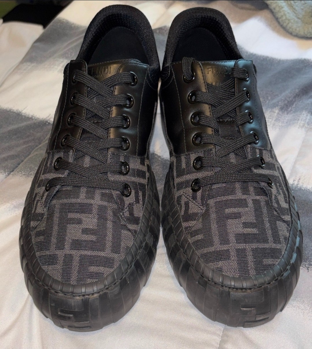 FENDI Roma Sneakers US Size 9 Men’s Black Logo Shoes 7E 1415, italy