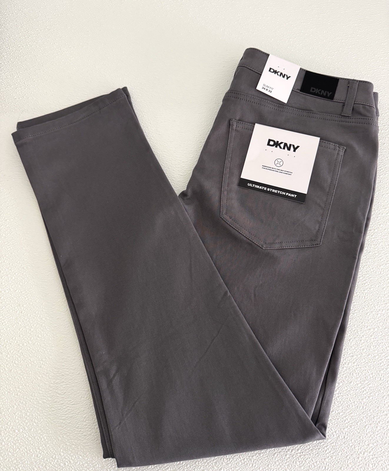NWT DKNY Mens Ultimate Stretch Pants Stanton Slim Fit 32 33 34 36 Gray Grey R6