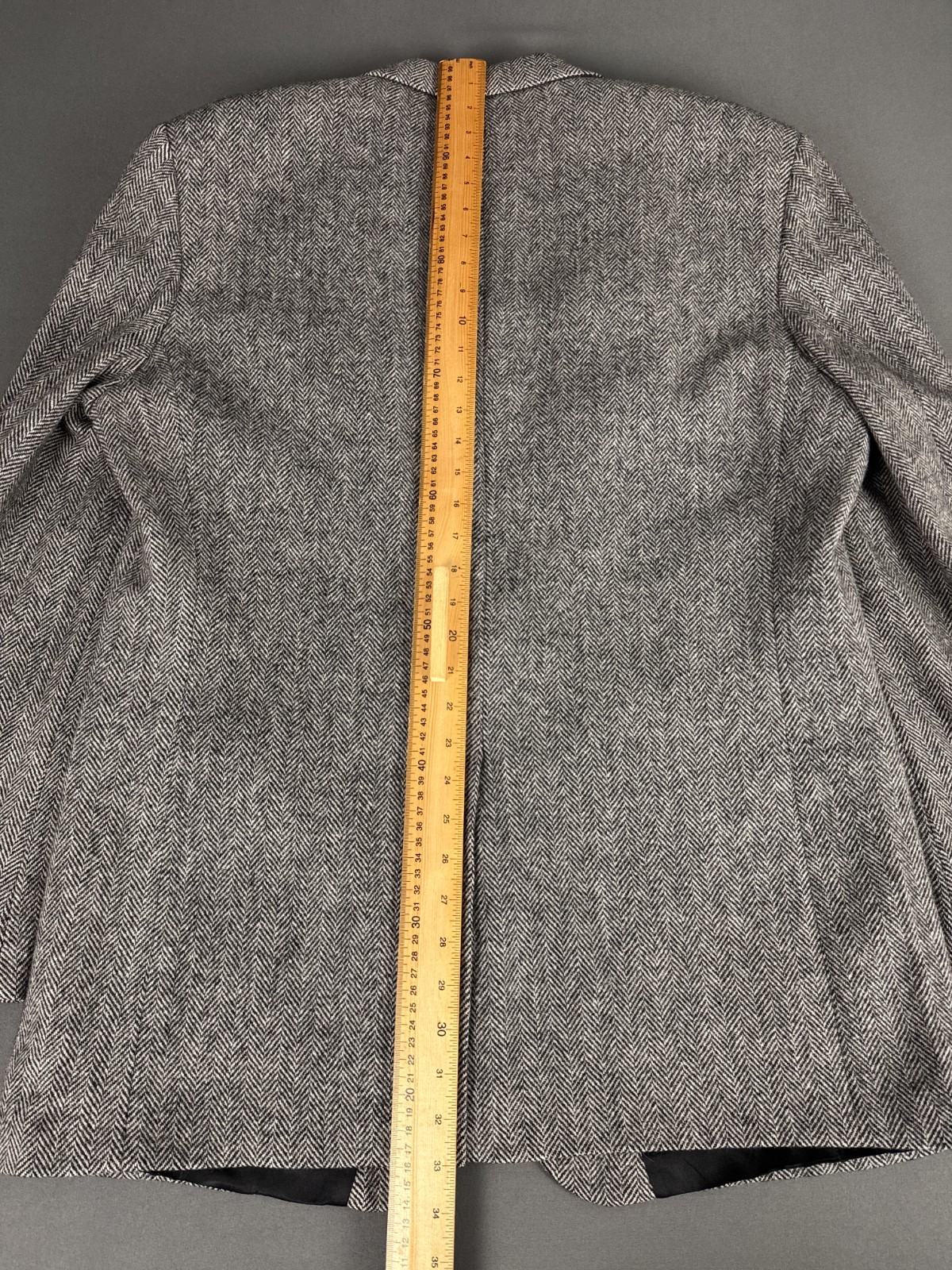Deansgate Herringbone Blazer 46L Grey Wool Jacket Smart Vintage Tailoring
