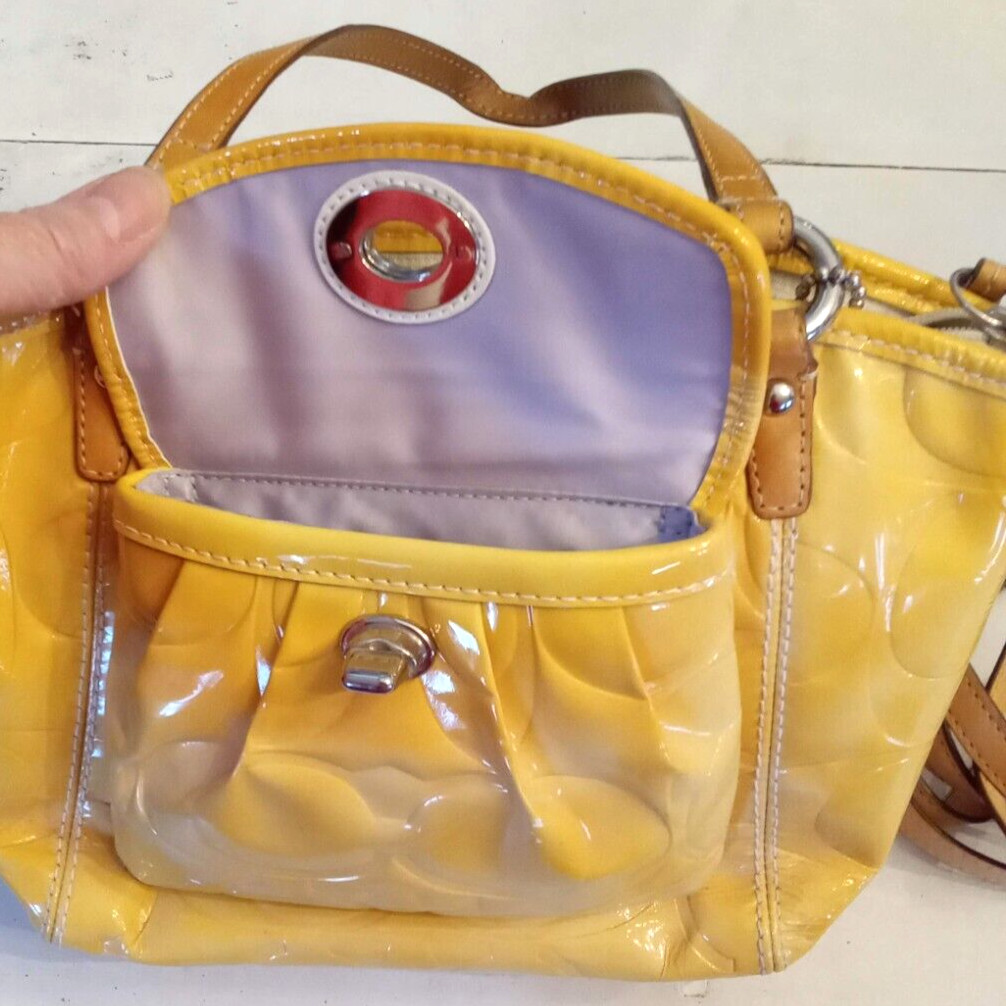 Coach Handbag LEAH CrossBody Convertible Double Strap YELLOWED Patent Leather