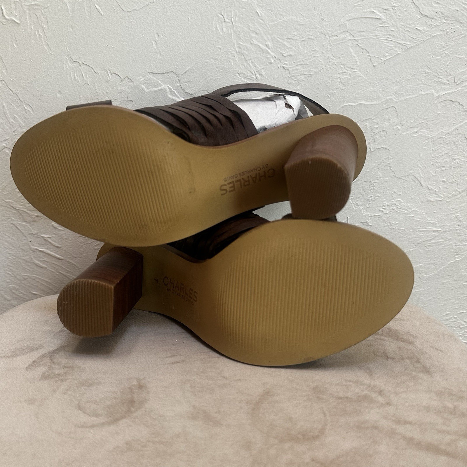 Charles by Charles David JEEZE Brown Leather Slingback Sandal Chunky Heels Sz. 7