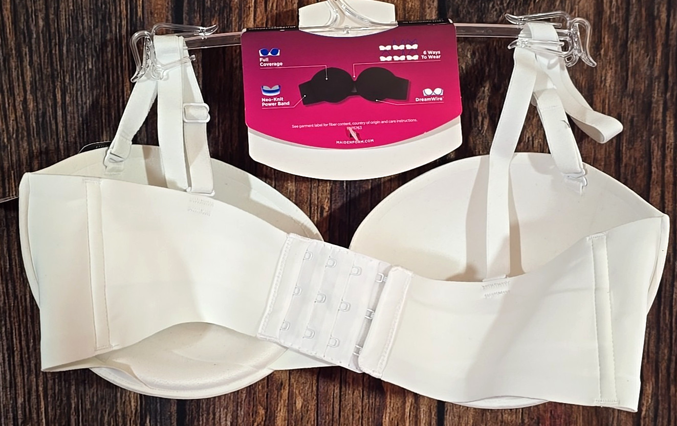 Maidenform DM2310 Full Coverage Strapless Bra Multi Wear White Soft No Poke 34D