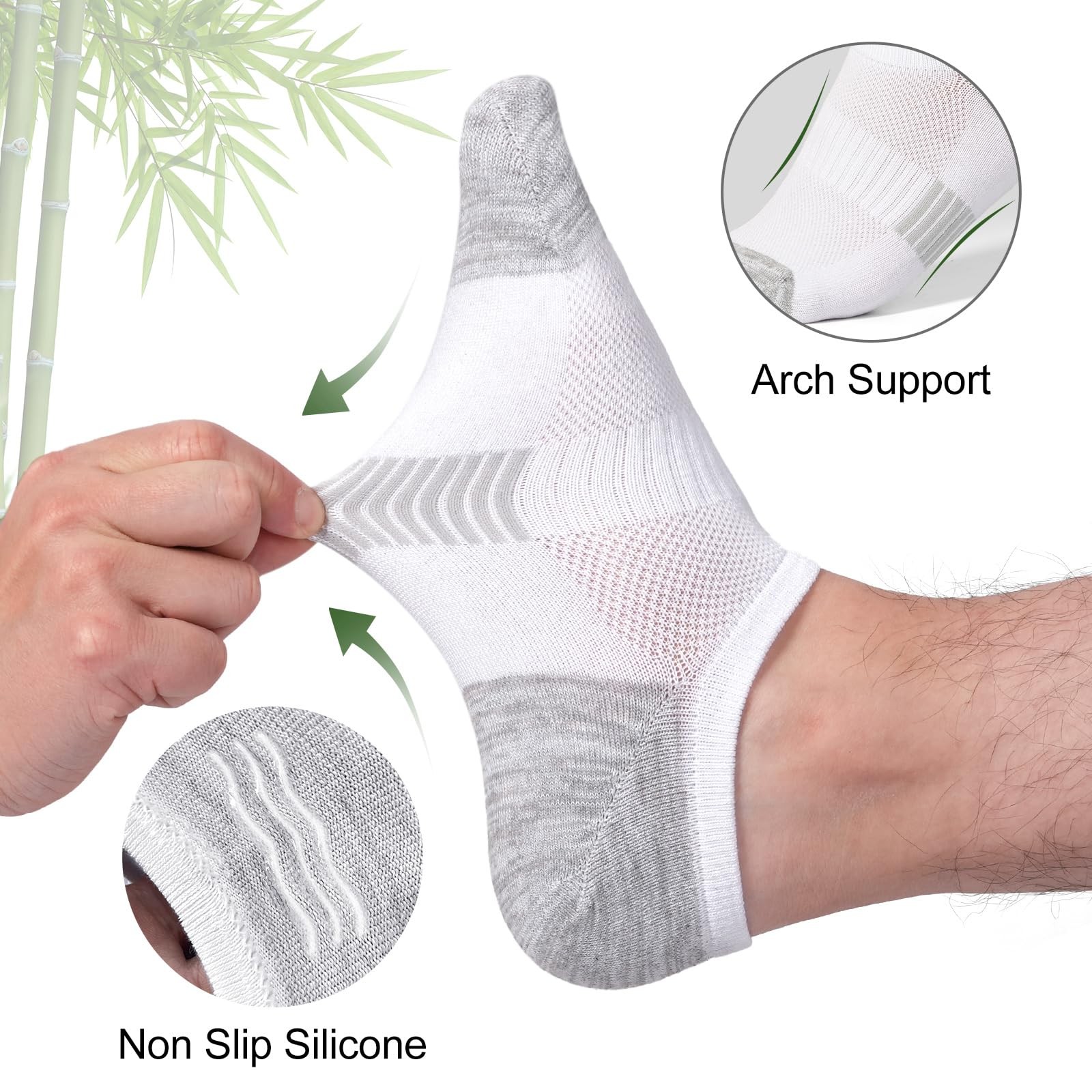 No Show Socks Men, Rayon from Bamboo Low Cut Thin Ankle Short Footies Non Slip