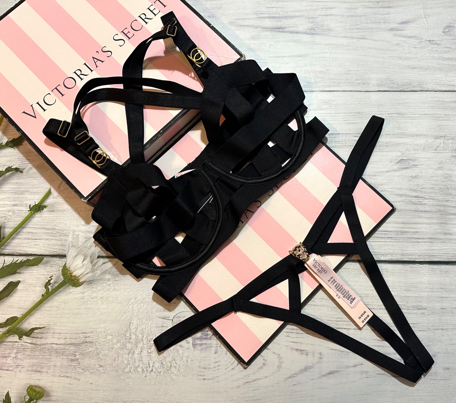 Victoria’s Secret Strappy Banded Unlined Criss Cross Balconet Bra Thong Set
