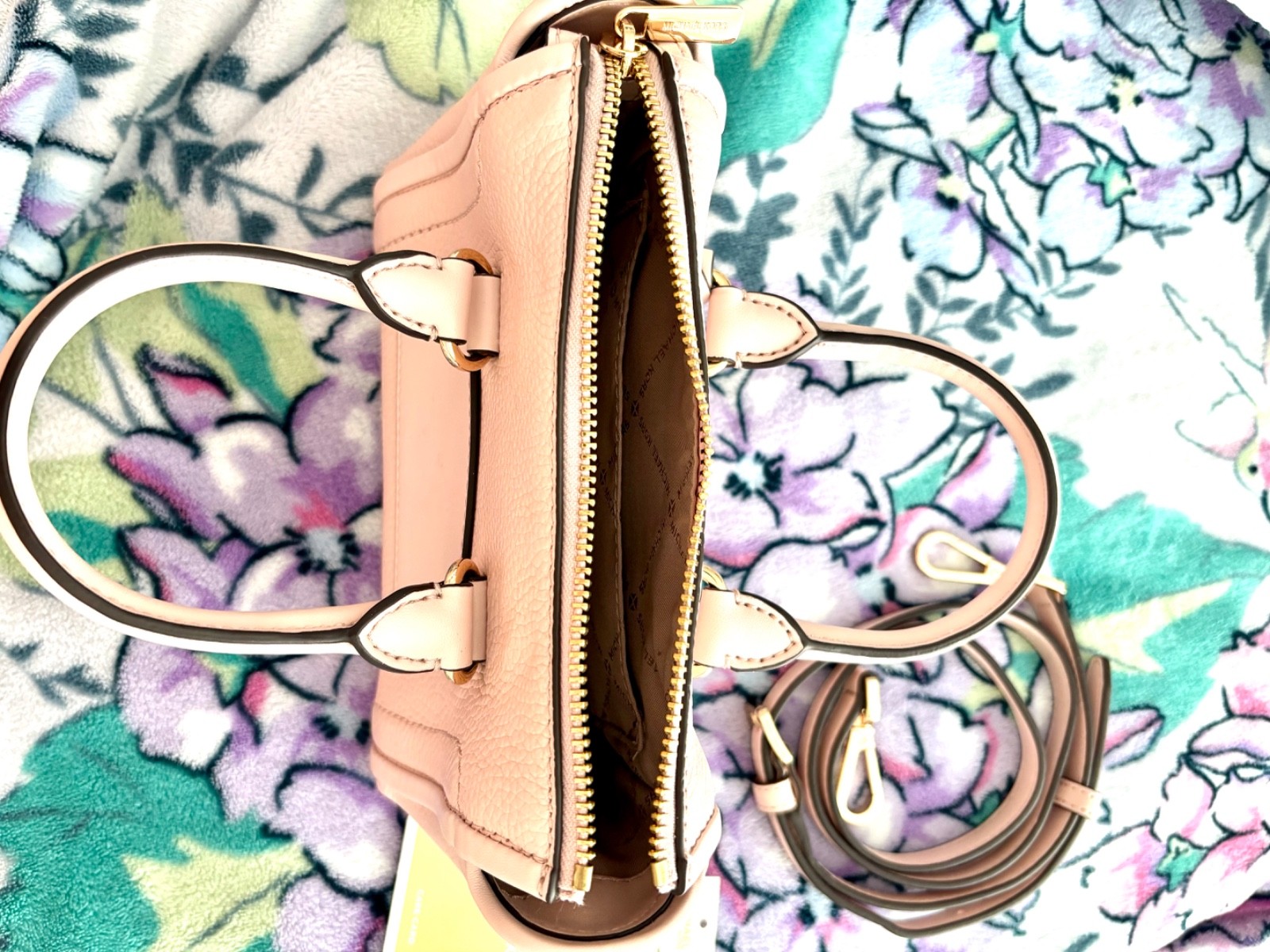 NWT Michael Kors Carine Top Zip Satchel Shoulder Mini Crossbody Bag Powder Blush