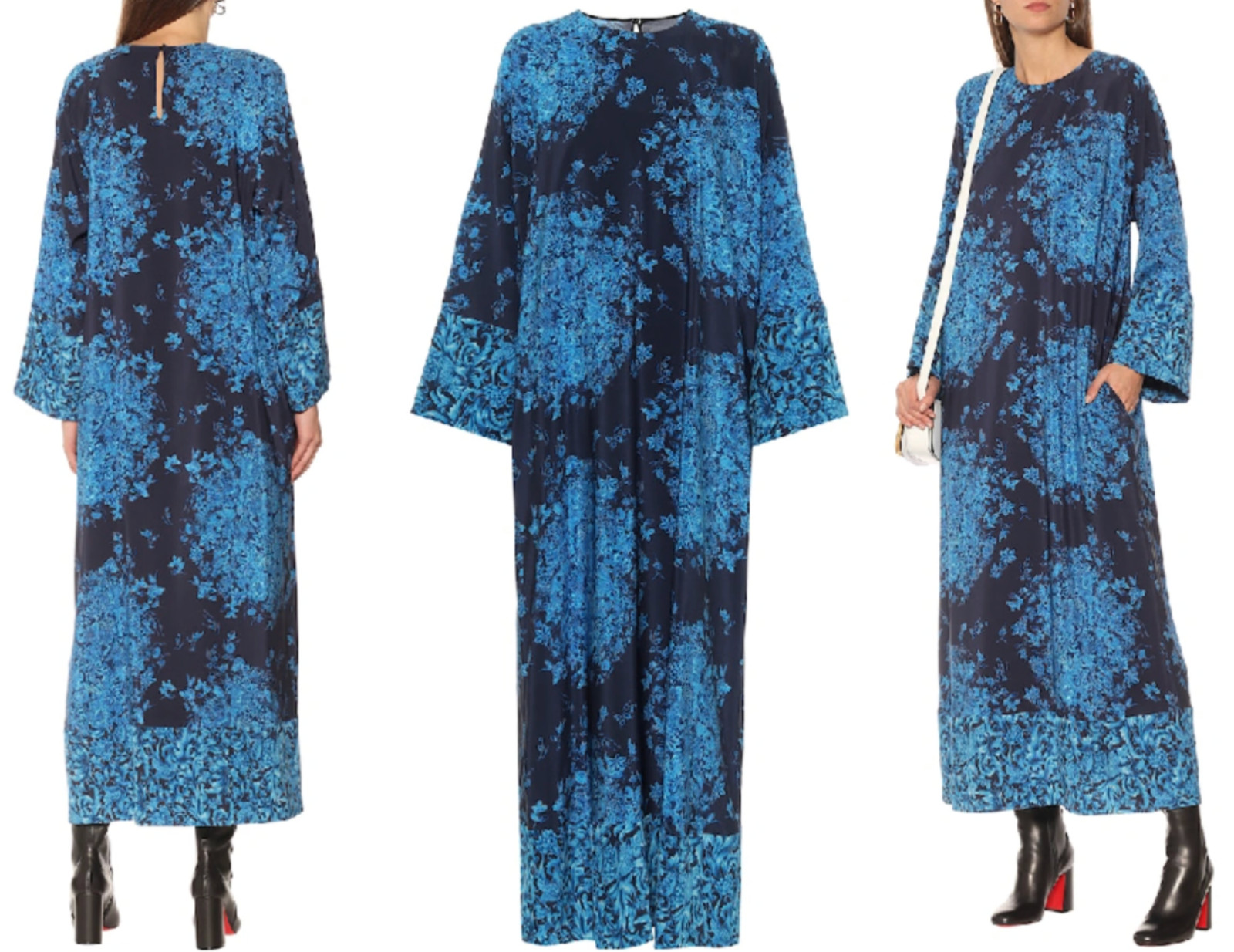 VALENTINO GARAVANI SILK Caftan Maxi Dress Delft Floral Print Kleid Maxikleid M