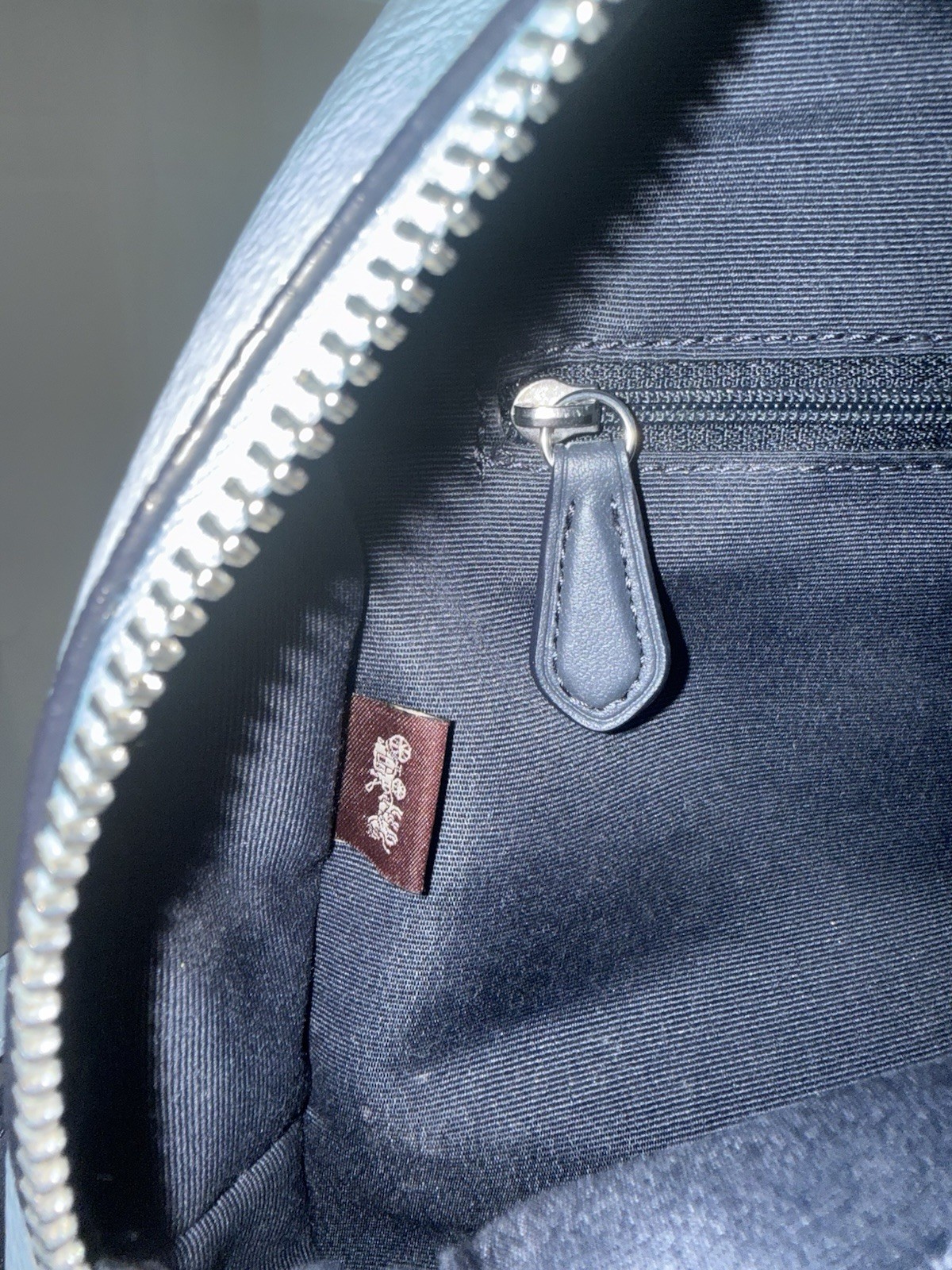 Coach Light Blue Pebbled Backpack Silver Hardware Zip Black Straps Pockets