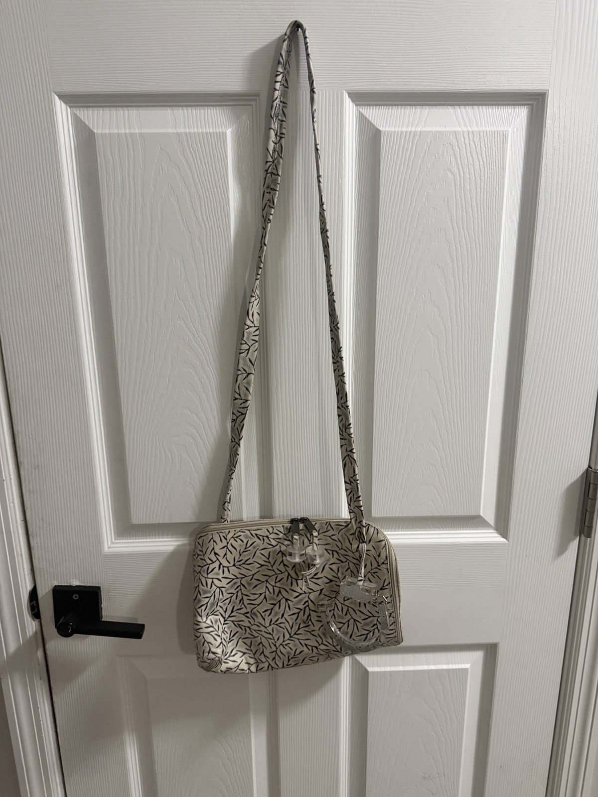 Carol Hearty Handmade Leather Crossbody Bag Cream Black Leaf Print Artisan