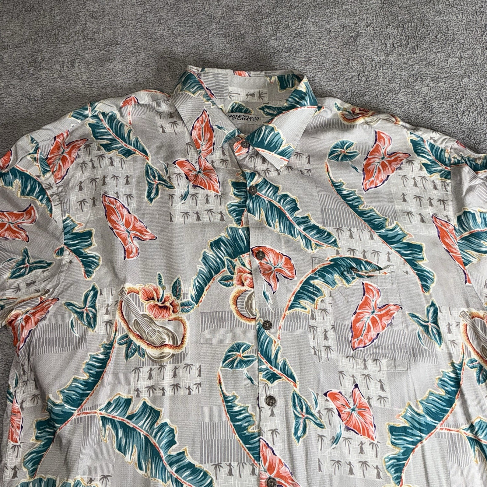 Windham Pointe 100% Rayon Black w Tropical Floral Print Mens XL Hawaiian Style
