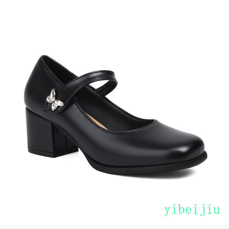 L Women’s Low Heel Mary Janes Leather Dress Shoes Office Lady Banquet Plus Size