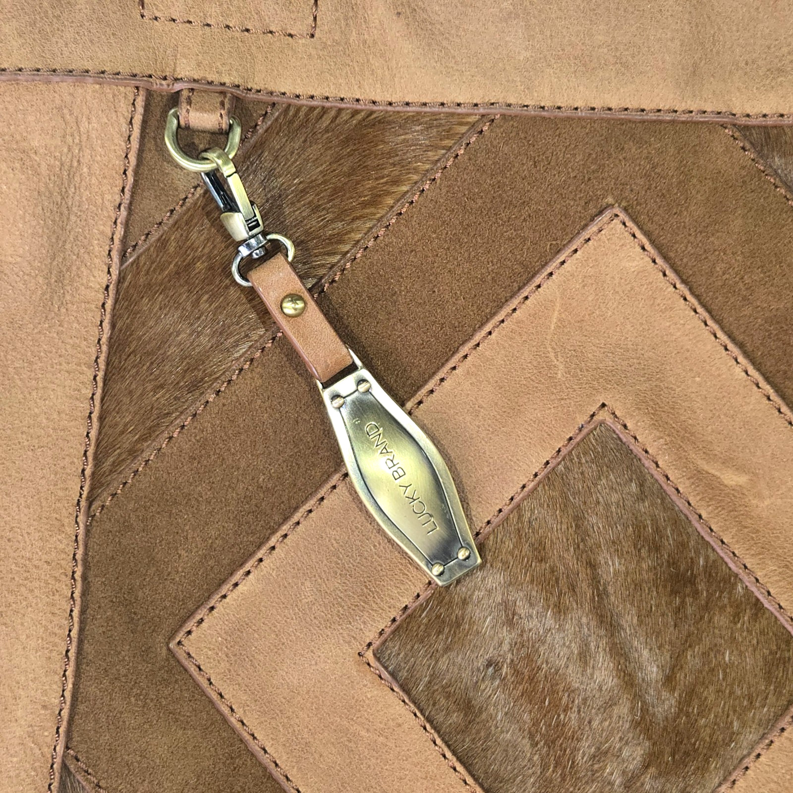 Lucky Brand Gwen Leather Suede Sachel Shoulder Bag Brown Patchwork Calf Hair