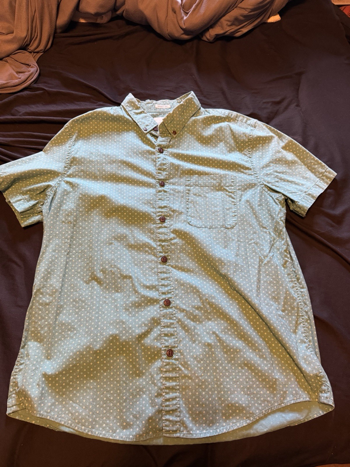 American Eagle Seriously Soft Men’s L Green/White Polka Dot Button-Down Shirt