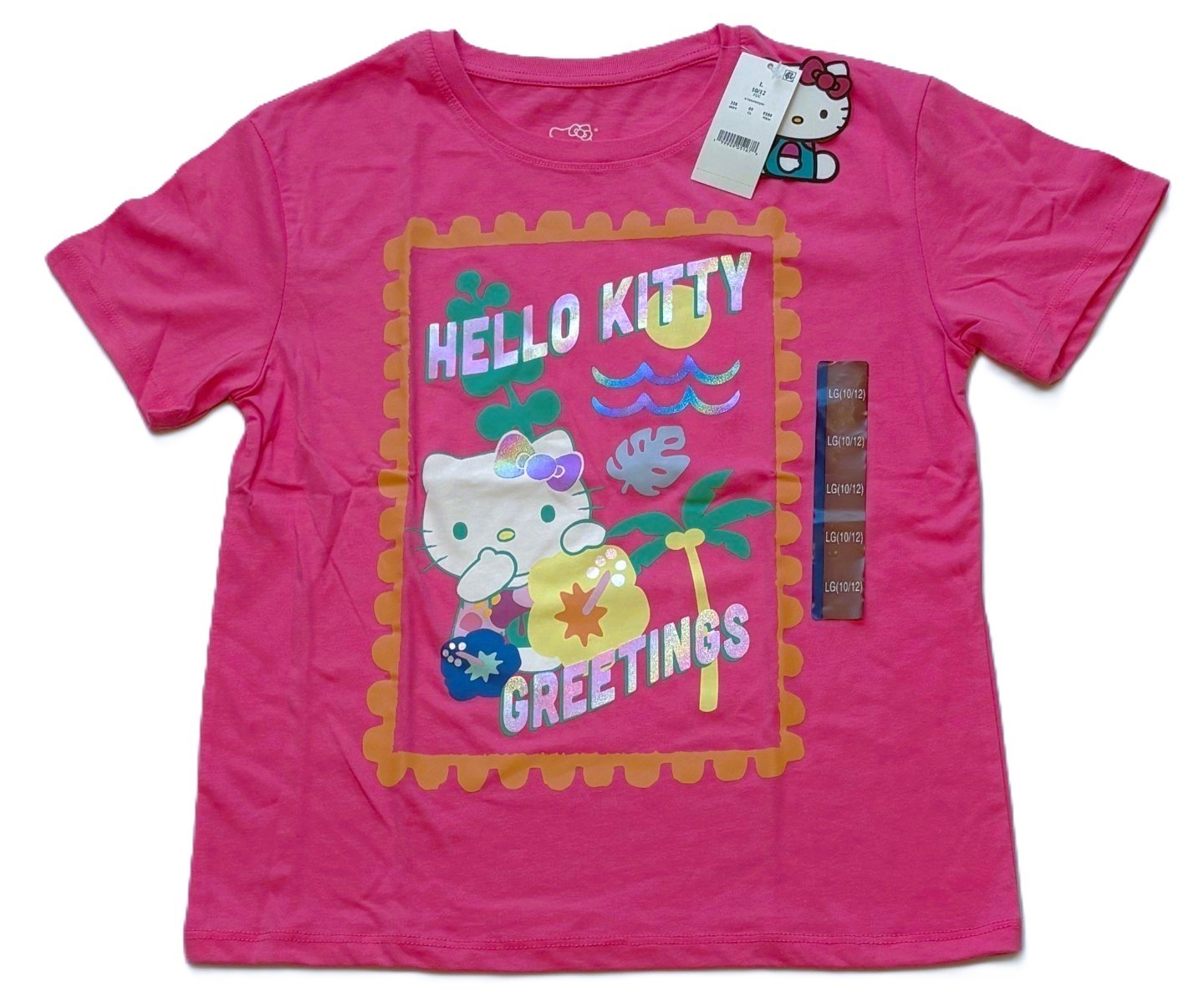 New Pink Sanrio Hello Kitty Greetings Tee Shirt Size L 10-12 NWT