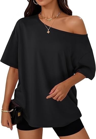 Womens Off the Shoulder Tops Oversized Summer Spring T-Shirts 2026